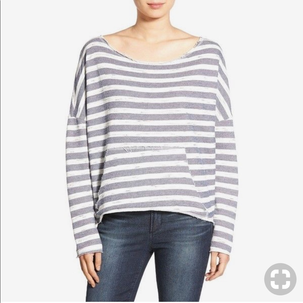 Project Social T Raw Hem Striped Sweatshirt. Sz M
